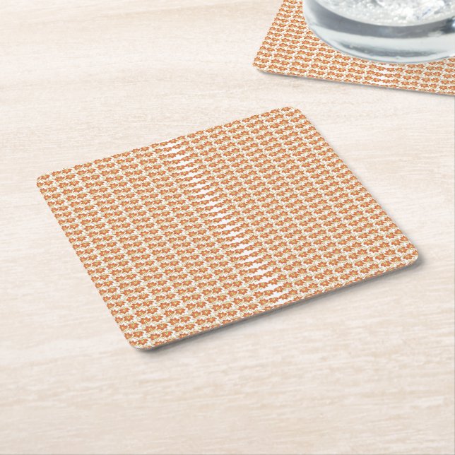 Captivating Orange and White Squares Background  Square Paper Coaster (Angled)