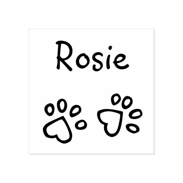 Captivating Pet Signature Name w/ Heart Paw Prints Rubber Stamp (Imprint)