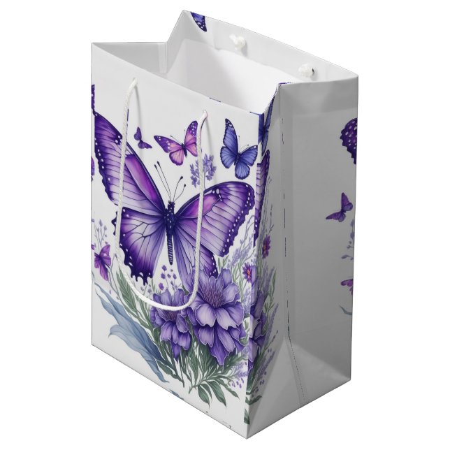 Captivating Purple Butterflies on Flower Medium Gift Bag (Front Angled)