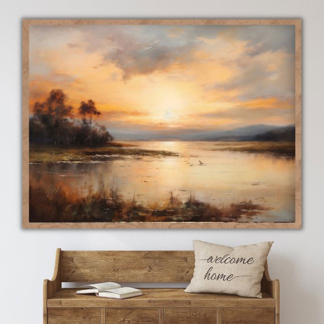 Captivating Sunset Landscape Painting, River lands Poster (Creator Uploaded)