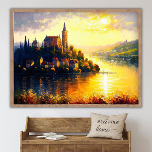 Captivating Sunset Landscape Painting, Vintage Wal Poster