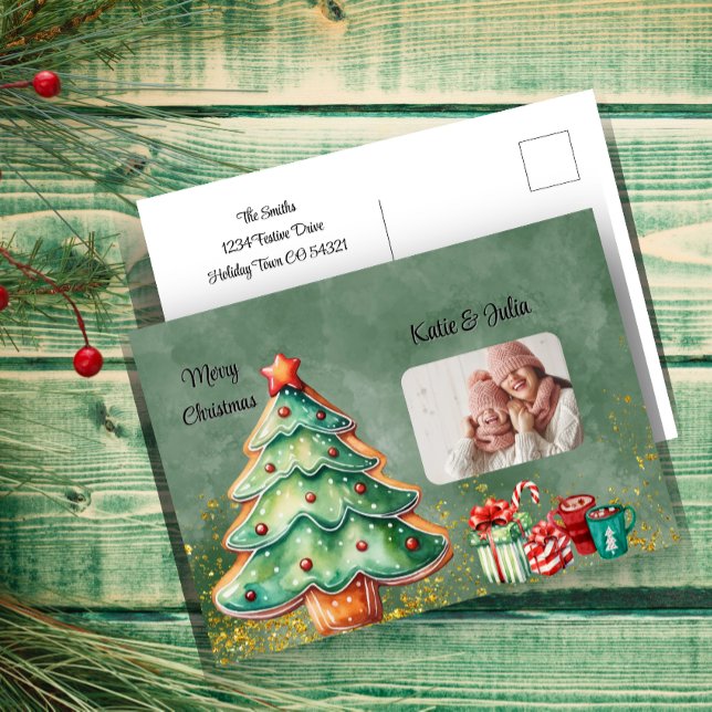 Captivating Watercolor Christmas Tree Photo Holiday Postcard (Creator Uploaded)