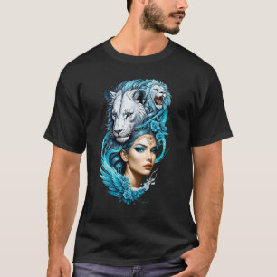 Captivating woman with a majestic lion's head, T-Shirt