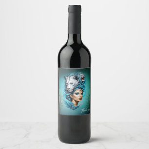 Captivating woman with a majestic lion's head, wine label