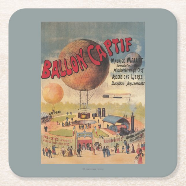 Captive Balloon Rides at a Exposition Poster Square Paper Coaster (Front)