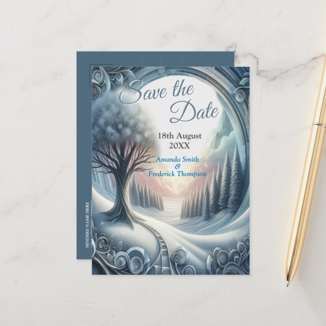 Capture Art Winter Scene & Snow and Ice Crystals Announcement Postcard (Front/Back In Situ)