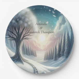Capture Art Winter Scene & Snow and Ice Crystals Paper Plate