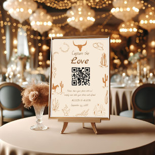 Capture love QR code Western cowboy boots wedding Pedestal Sign