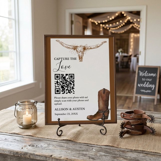 Capture love QR code Western cowboy boots wedding Poster (Creator Uploaded)