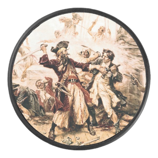 Capture, Pirate Blackbeard, Queen Anne's Revenge Hockey Puck (Front)