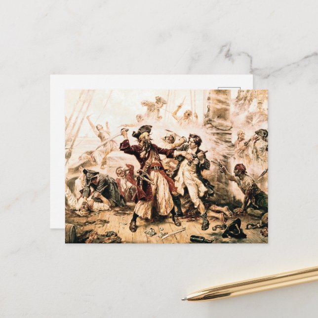 Capture, Pirate Blackbeard, Queen Anne's Revenge Postcard (Front/Back In Situ)