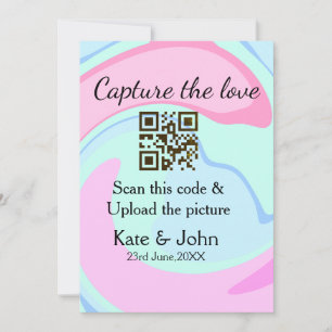 Capture the love add QR scan marble pink blue mix Invitation