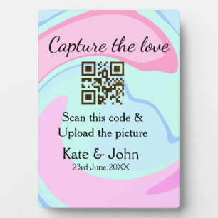 Capture the love add QR scan marble pink blue mix Plaque