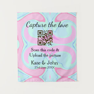 Capture the love add QR scan marble pink blue mix Tapestry