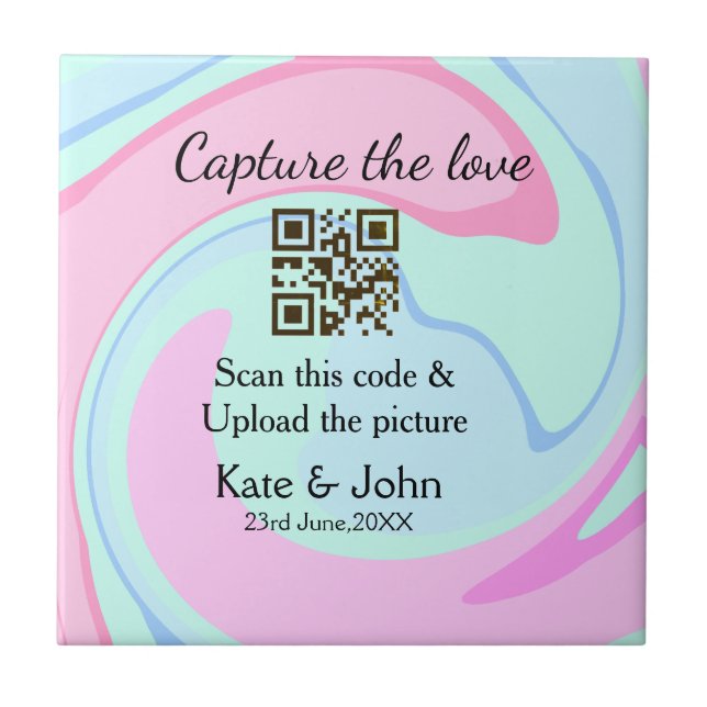 Capture the love add QR scan marble pink blue mix Tile (Front)