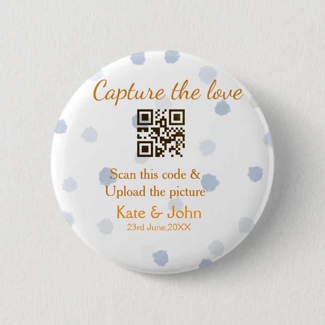 Capture the love add QR scan upload picture blue o 6 Cm Round Badge (Front)