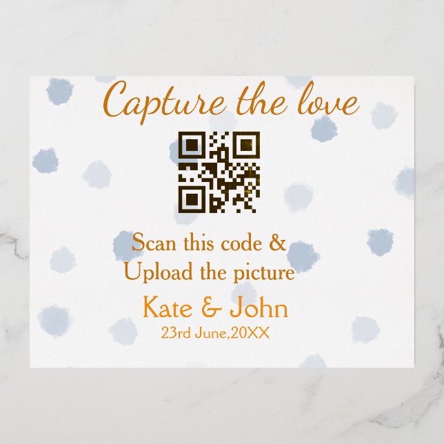 Capture the love add QR scan upload picture blue o Foil Holiday Postcard (Front)