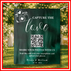 Capture The Love Emerald Green QR Backdrop Tapestry