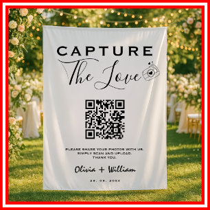 Capture The Love Modern QR Code Wedding Backdrop Tapestry