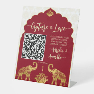 Capture the love photo sharing qr gold elephants pedestal sign