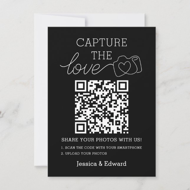 Capture The Love Qr Code Black Chic Modern Wedding (Front)