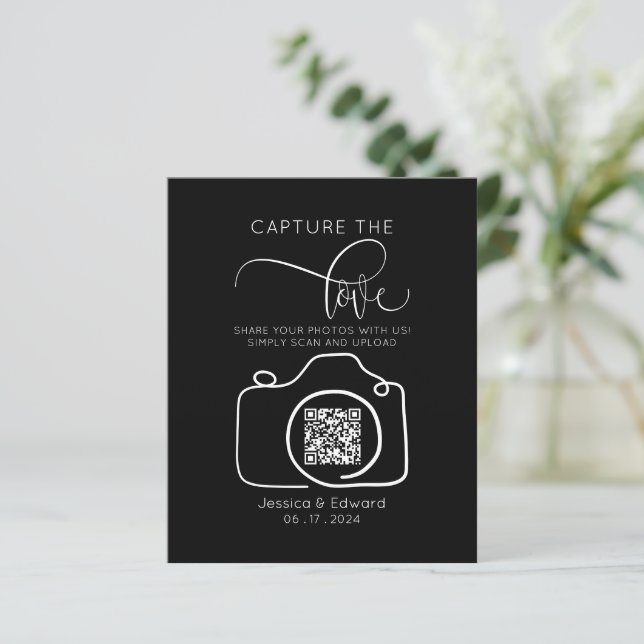 Capture The Love Qr Code Black Chic Modern Wedding (Standing Front)