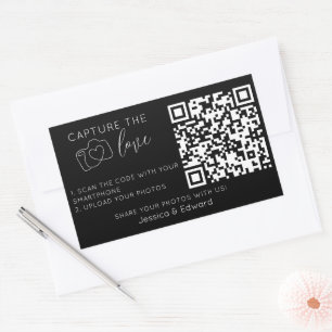Capture The Love Qr Code Black Chic Modern Wedding Rectangular Sticker