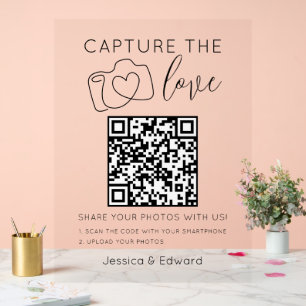 Capture The Love Qr Code Black Simple Modern Chic Acrylic Sign