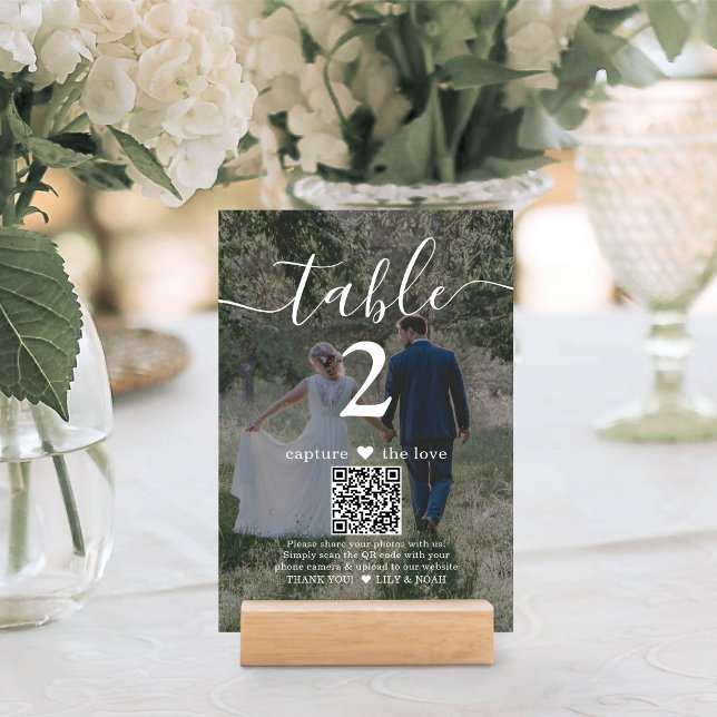 Capture the Love QR Code Dark 2 Photo Wedding Table Number (Creator Uploaded)