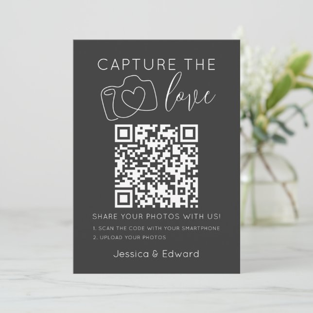 Capture The Love Qr Code Grey Chic Modern Wedding (Standing Front)