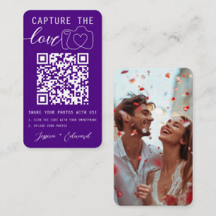 Capture The Love Qr Code Photo Indigo Violet White Place Card