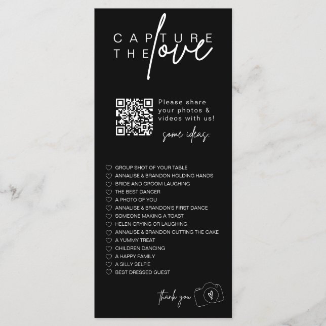 Capture The Love QR CODE Photo Sharing Guest Card (Front)