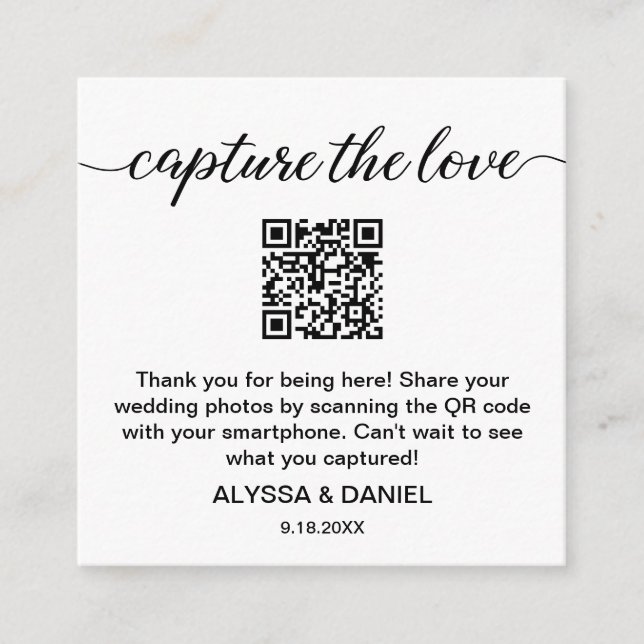 Capture the love QR code wedding photo sharing  Enclosure Card (Front)