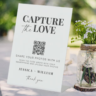 Capture the love QR code wedding photo sharing Pedestal Sign