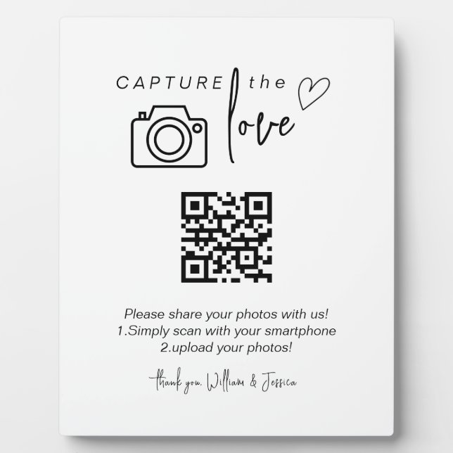 Capture the Love QR Code, Wedding Photo Signs Plaque (Front)