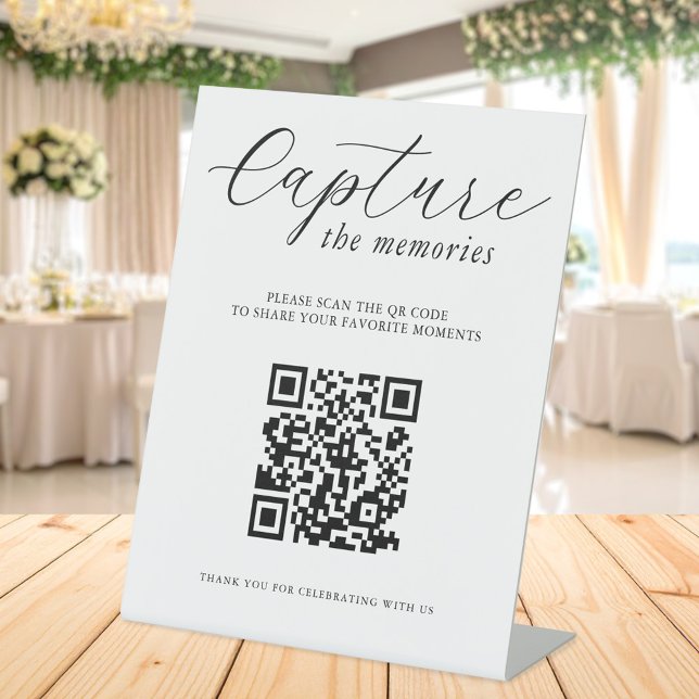 Capture The Memories Wedding Photo QR Code Pedestal Sign (Creator Uploaded)