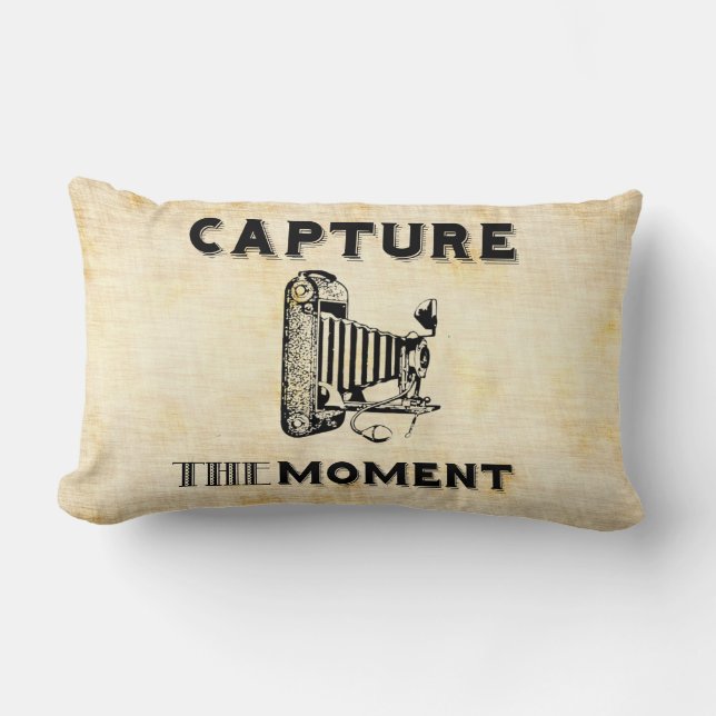 Capture the Moment Vintage Camera Photographer Lumbar Cushion (Front)