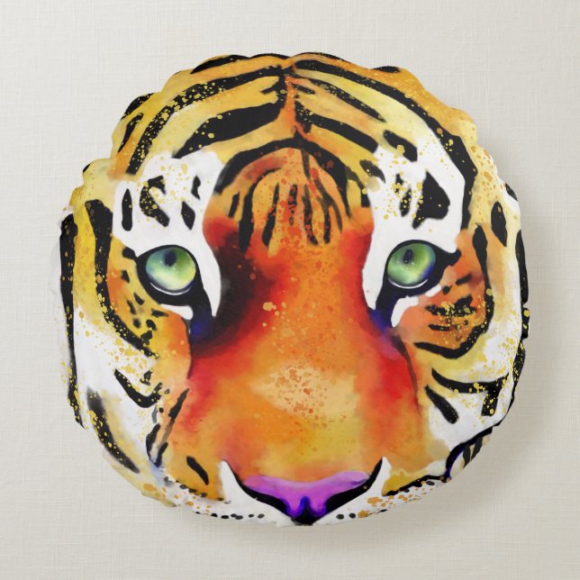 Capturing the Majesty: A Tiger's Gaze Round Cushion (Front)