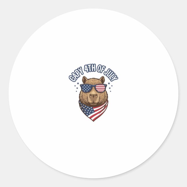 Capy 4th of July Patriotic Capybara Vector Design_ Classic Round Sticker (Front)