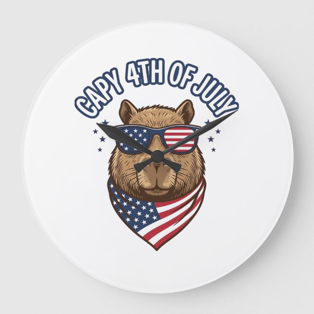 Capy 4th of July Patriotic Capybara Vector Design_ Large Clock (Front)