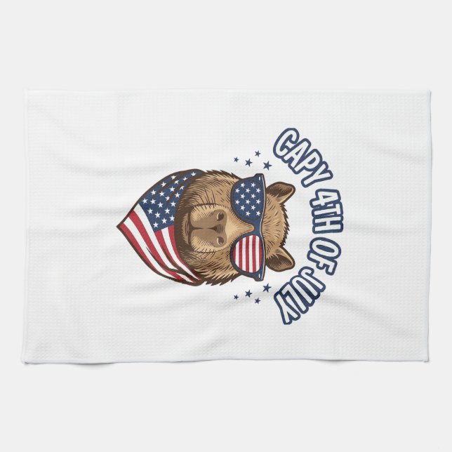 Capy 4th of July Patriotic Capybara Vector Design_ Tea Towel (Horizontal)