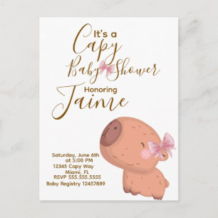Capy Baby Shower Coquette Bow Party Postcard