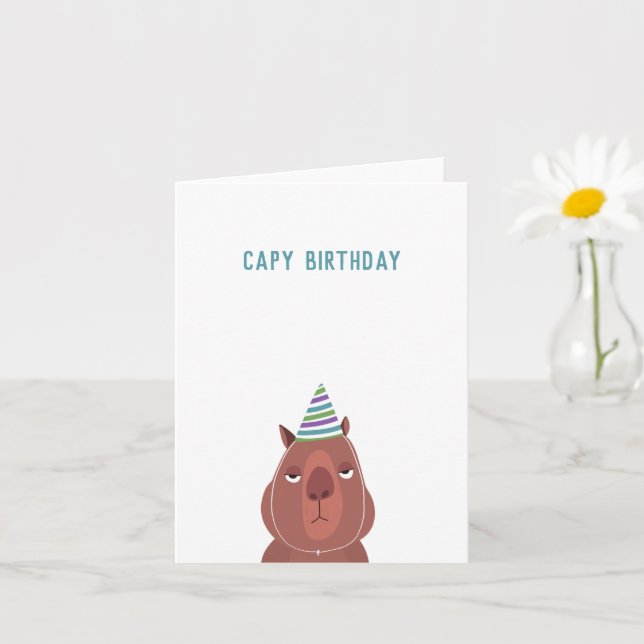 "Capy Birthday" Capybara Party Hat | Blank Inside Card (Small Plant)