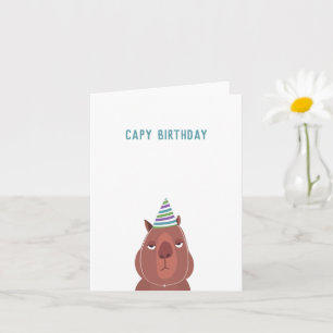 "Capy Birthday" Capybara Party Hat   Blank Inside Card