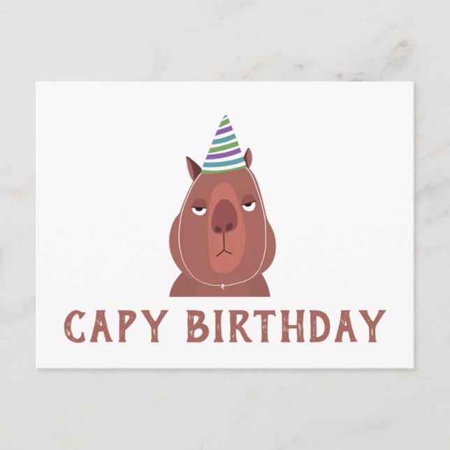 "CAPY BIRTHDAY" Capybara with Party Hat Postcard (Front)