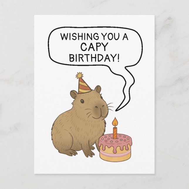Capy Birthday Cute Handdrawn Capybara Pun Lover  Postcard (Front)