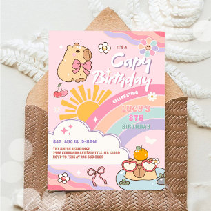Capy Birthday Groovy Rainbow Sun Birthday Invitation