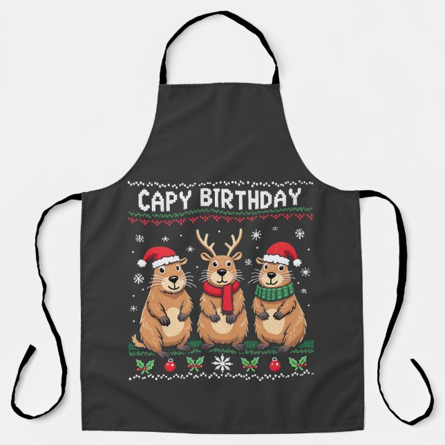 Capy Birthday Ugly Christmas Sweater Capybara   Apron (Front)