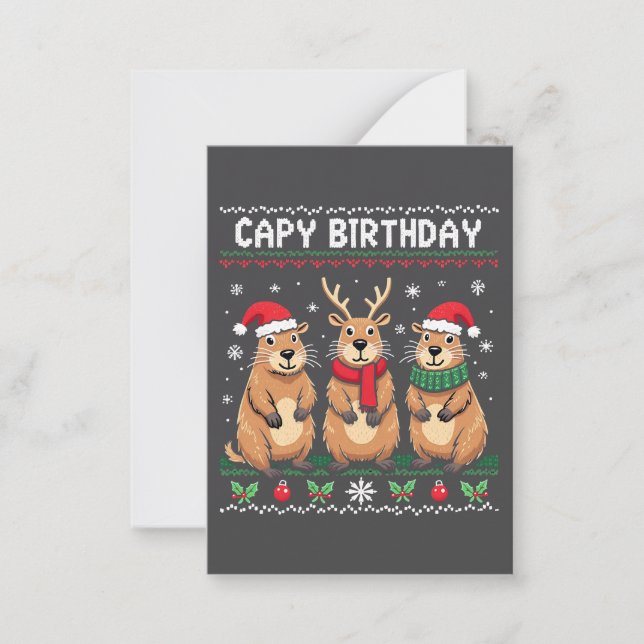 Capy Birthday Ugly Christmas Sweater Capybara   Card (Front)