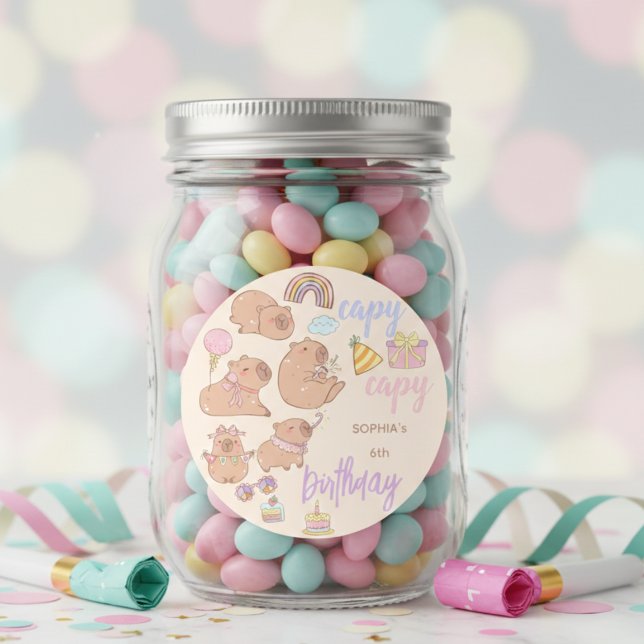 Capy capy birthday classic round sticker (Creator Uploaded)